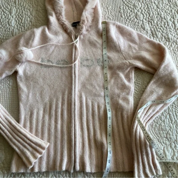 VTG Bebe pale pink hoodie w/ fur trim